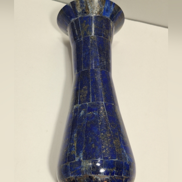 Blue Lapis Lazuli Handmade Brass Lined Natural Gemstone Inlay Vase Cobalt Unique - Picture 12 of 15